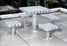 2058 Table & Seats (custom) galvanized steel + gray plastic slats